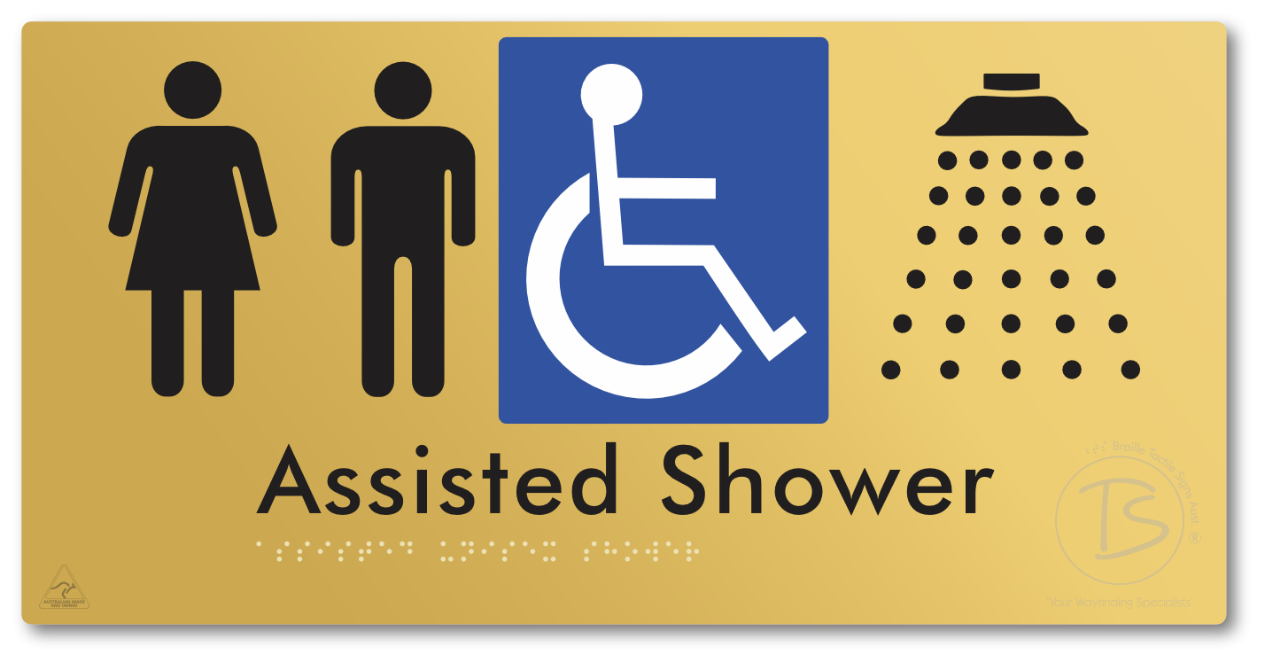 Assisted Unisex Shower - Braille Tactile Signs Aust.