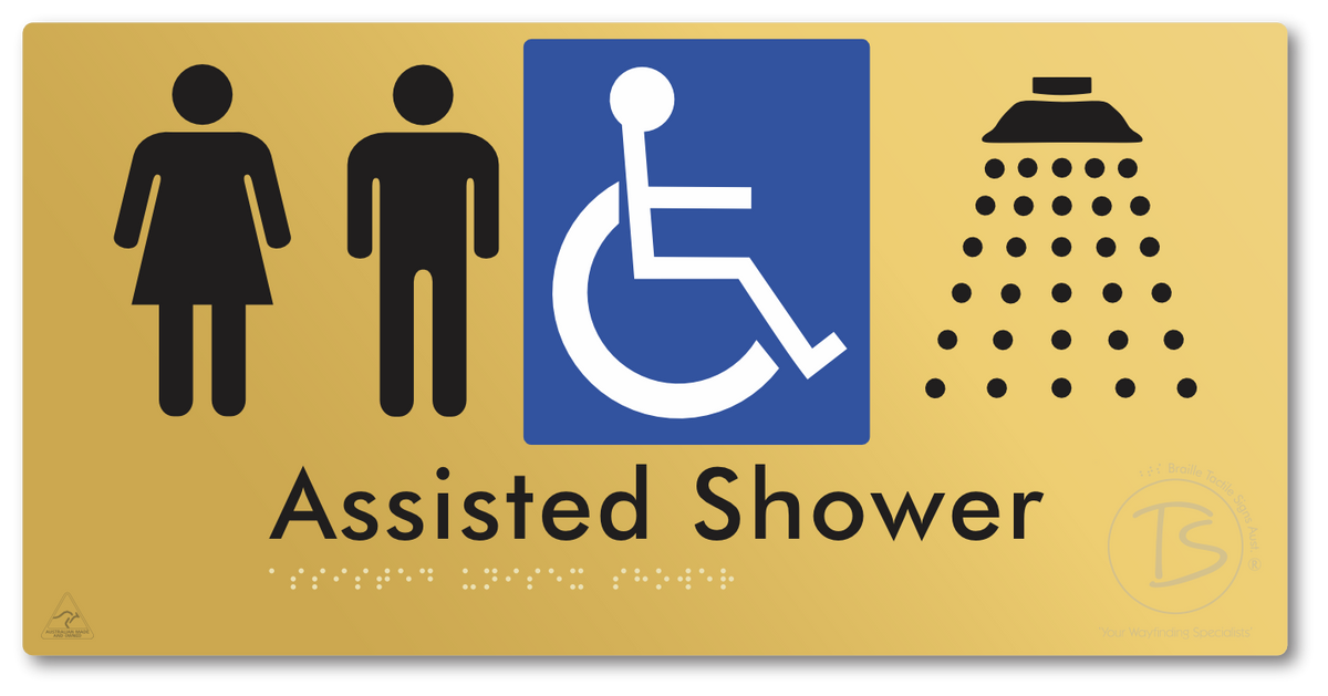 Assisted Unisex Shower - Braille Tactile Signs Aust.
