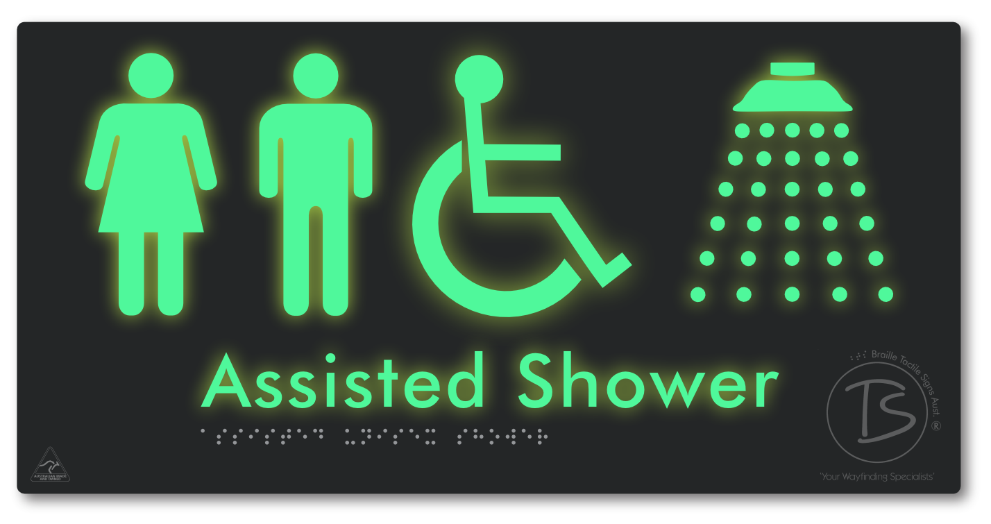 Assisted Unisex Shower - Braille Tactile Signs Aust.