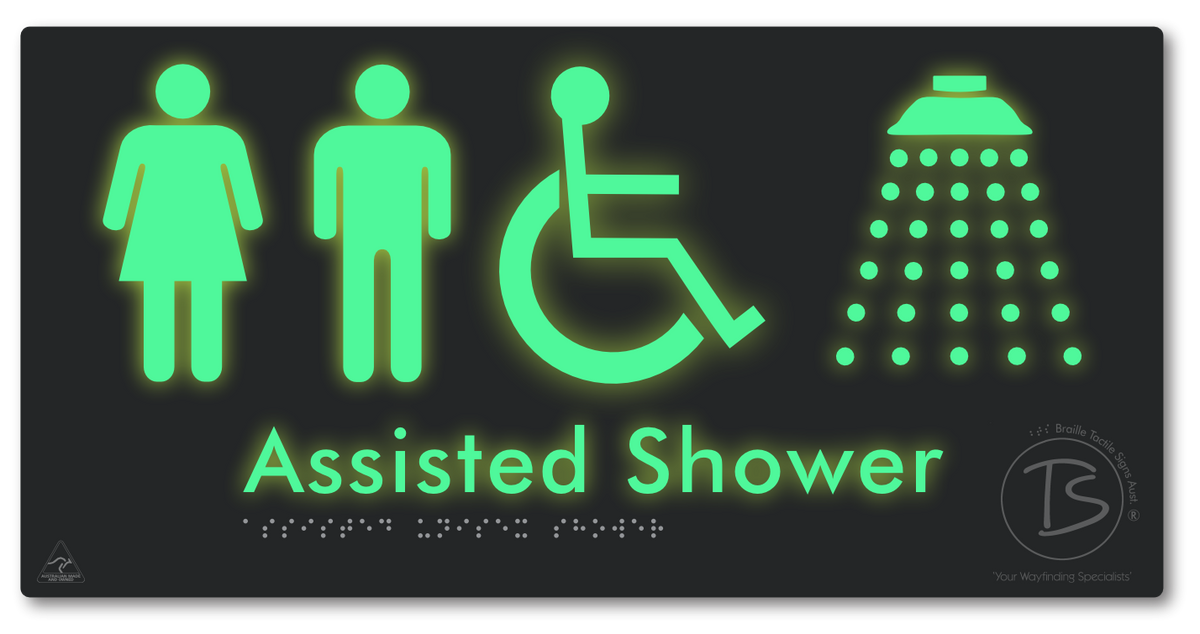 Assisted Unisex Shower - Braille Tactile Signs Aust.