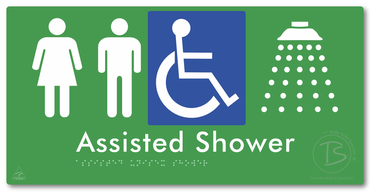 Assisted Unisex Shower - Braille Tactile Signs Aust.