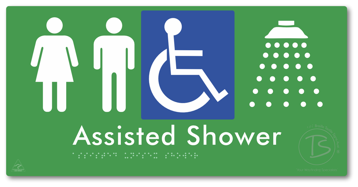 Assisted Unisex Shower - Braille Tactile Signs Aust.