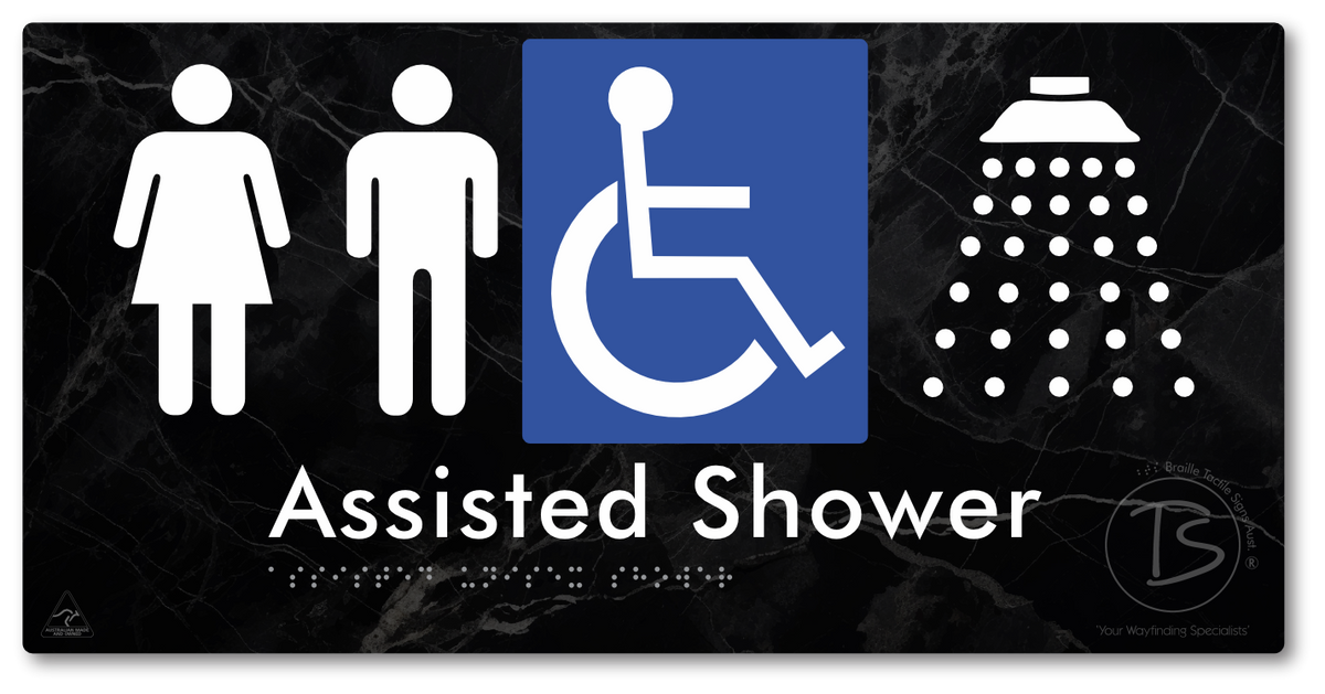 Assisted Unisex Shower - Braille Tactile Signs Aust.