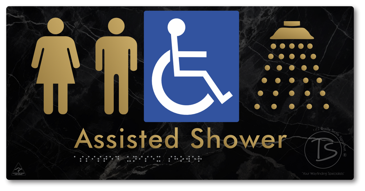 Assisted Unisex Shower - Braille Tactile Signs Aust.