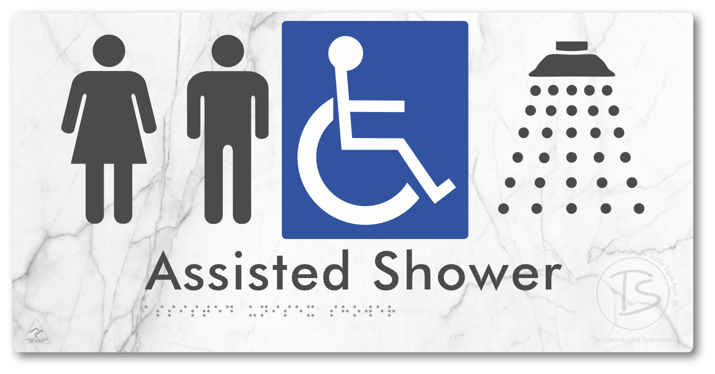 Assisted Unisex Shower - Braille Tactile Signs Aust.