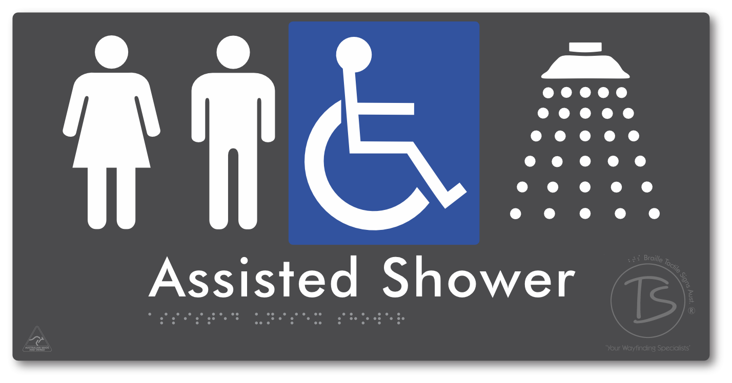 Assisted Unisex Shower - Braille Tactile Signs Aust.