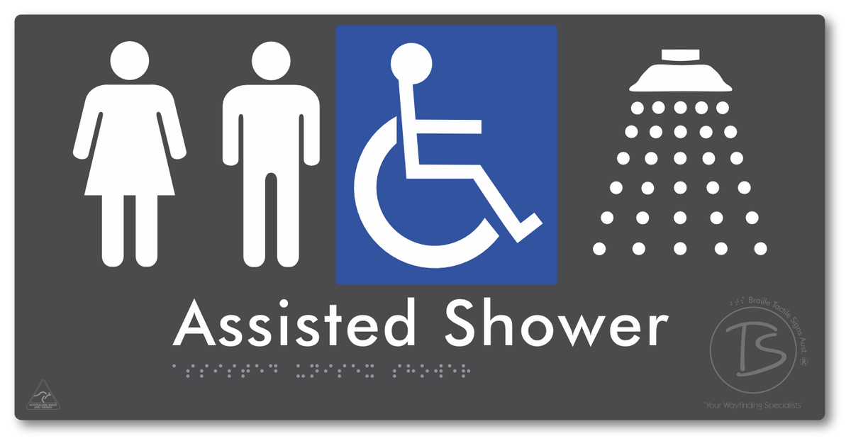 Assisted Unisex Shower - Braille Tactile Signs Aust.