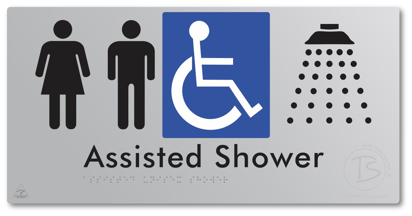 Assisted Unisex Shower - Braille Tactile Signs Aust.