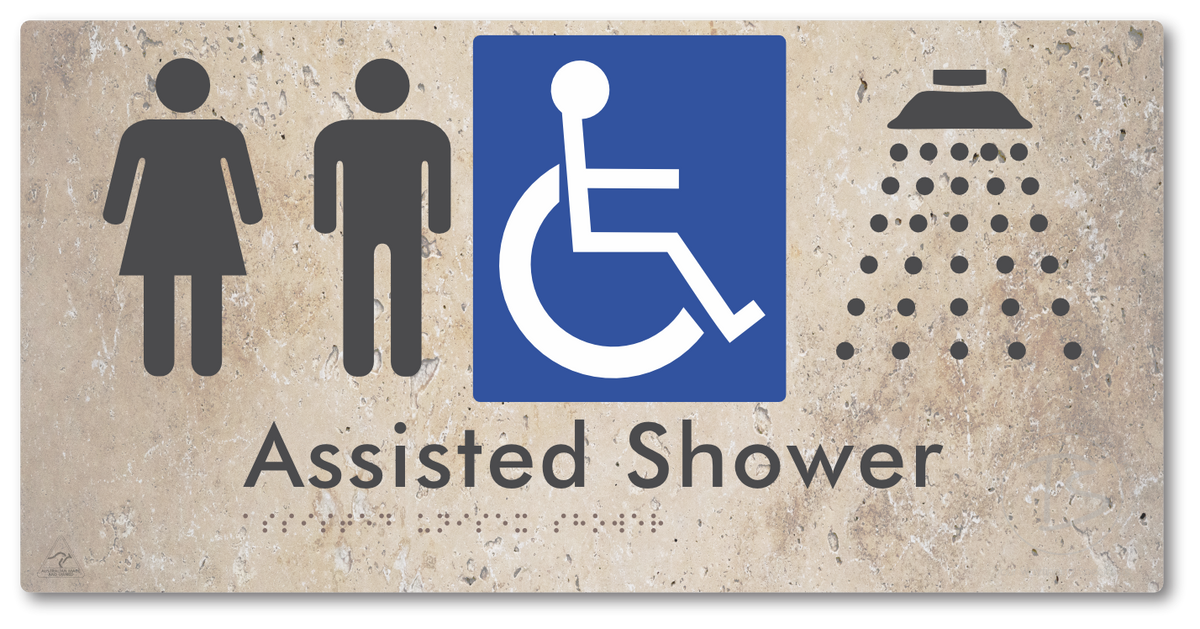 Assisted Unisex Shower - Braille Tactile Signs Aust.
