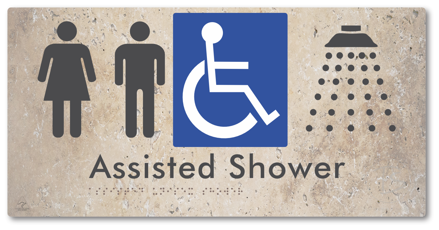 Assisted Unisex Shower - Braille Tactile Signs Aust.