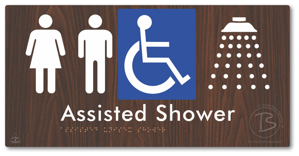 Assisted Unisex Shower - Braille Tactile Signs Aust.