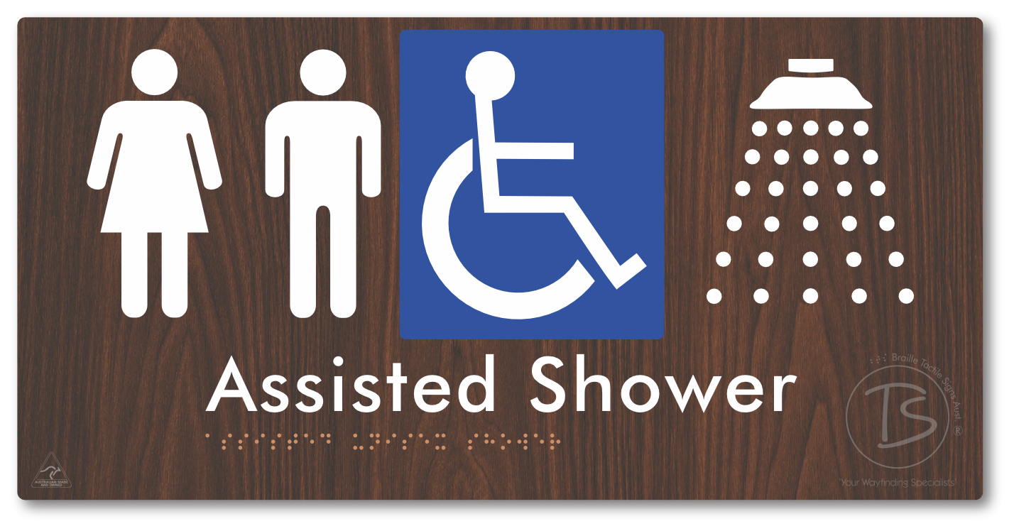 Assisted Unisex Shower - Braille Tactile Signs Aust.