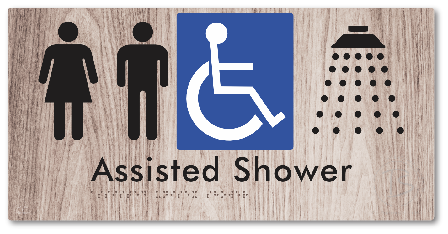 Assisted Unisex Shower - Braille Tactile Signs Aust.