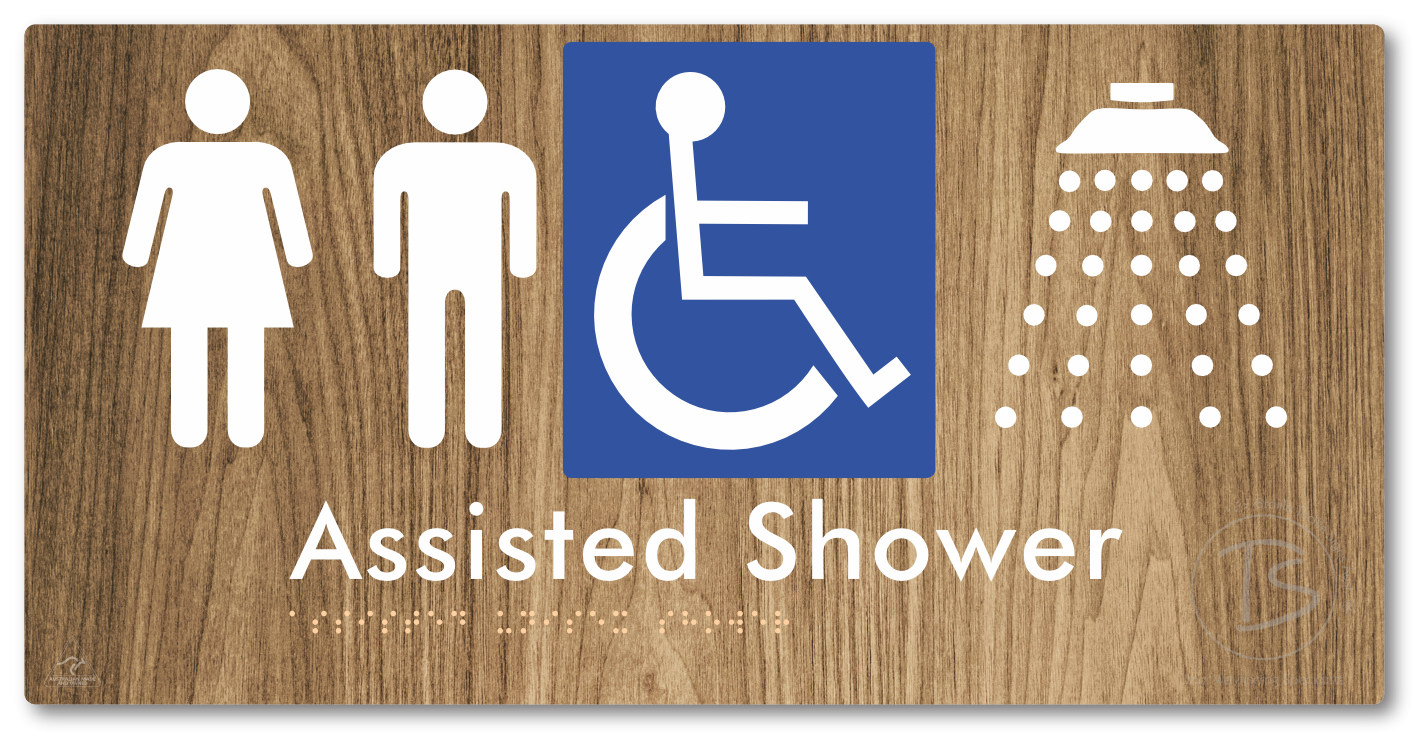Assisted Unisex Shower - Braille Tactile Signs Aust.