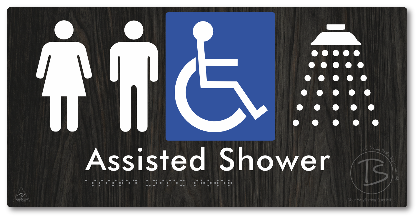 Assisted Unisex Shower - Braille Tactile Signs Aust.