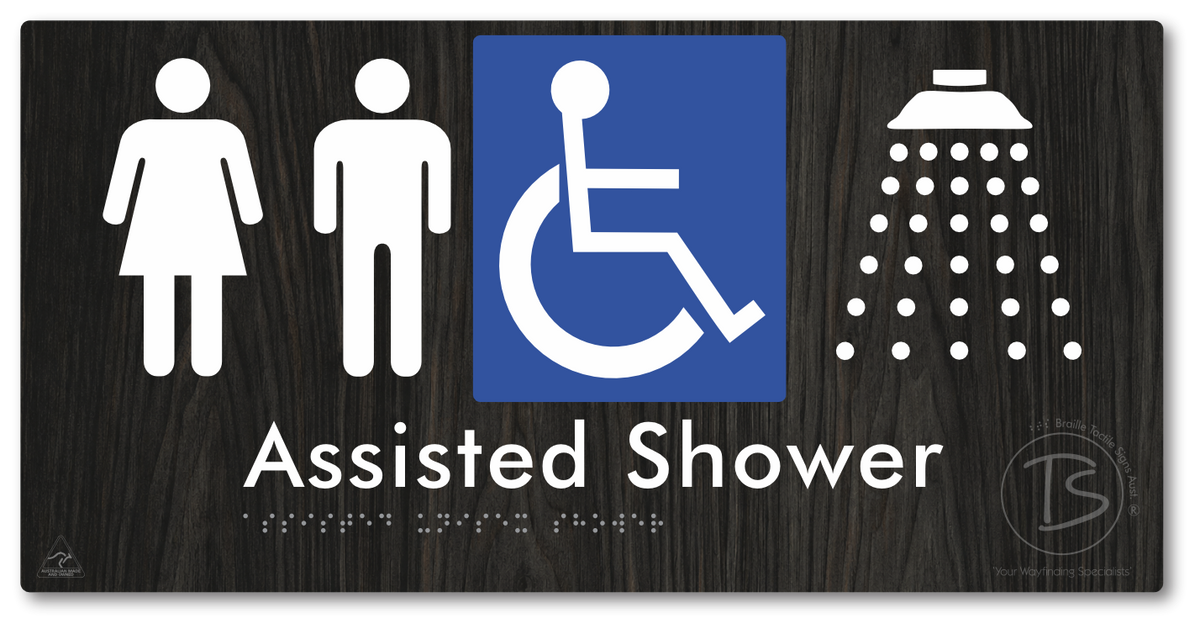 Assisted Unisex Shower - Braille Tactile Signs Aust.
