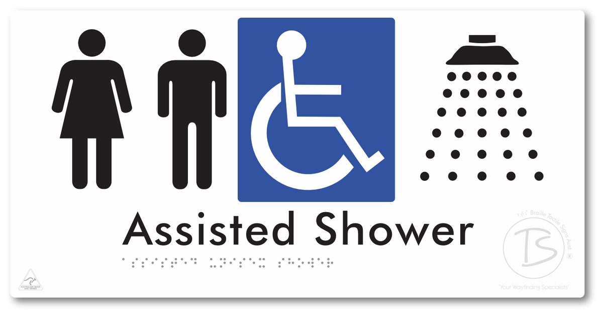 Assisted Unisex Shower - Braille Tactile Signs Aust.