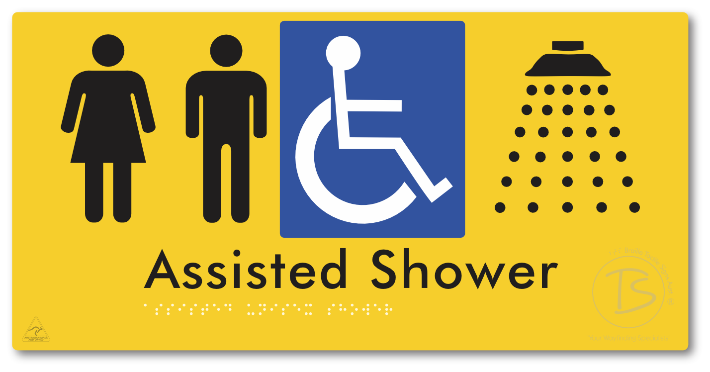 Assisted Unisex Shower - Braille Tactile Signs Aust.