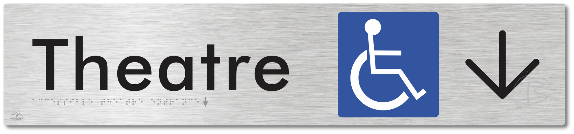 Accessible Theatre Entrance with Large Directional Arrow - Braille Tactile Signs Aust.