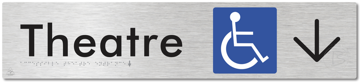 Accessible Theatre Entrance with Large Directional Arrow - Braille Tactile Signs Aust.
