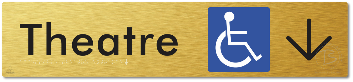 Accessible Theatre Entrance with Large Directional Arrow - Braille Tactile Signs Aust.