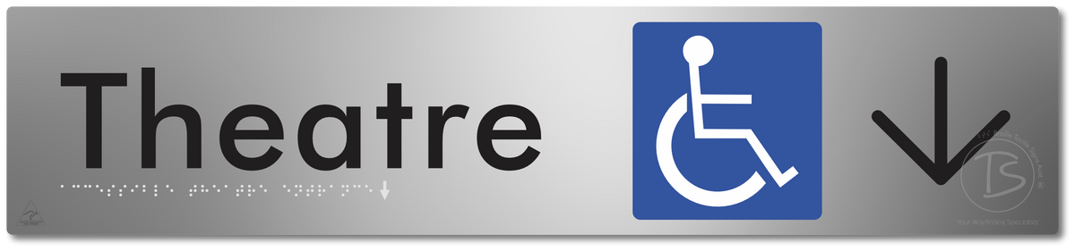 Accessible Theatre Entrance with Large Directional Arrow - Braille Tactile Signs Aust.