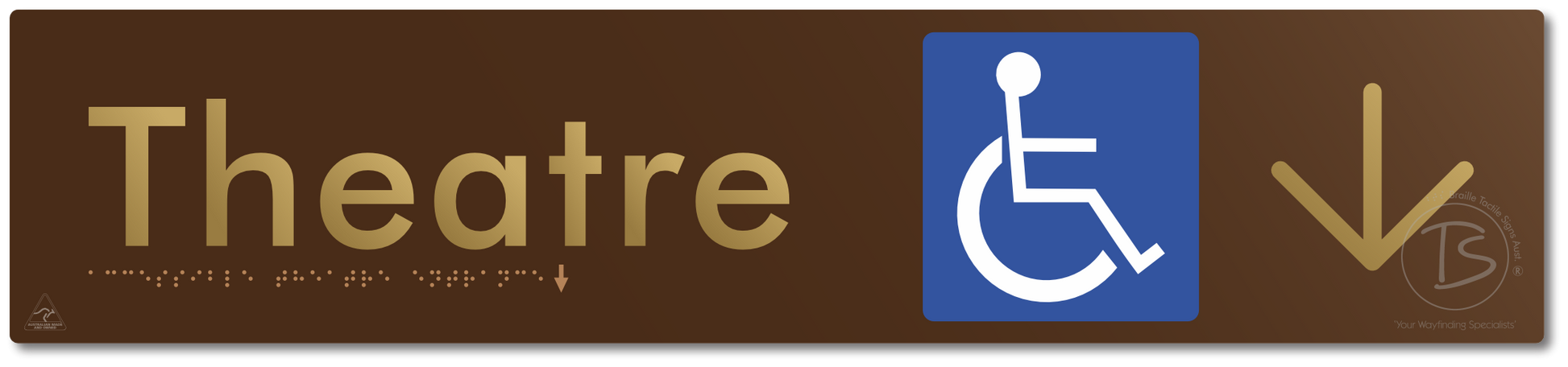 Accessible Theatre Entrance with Large Directional Arrow - Braille Tactile Signs Aust.