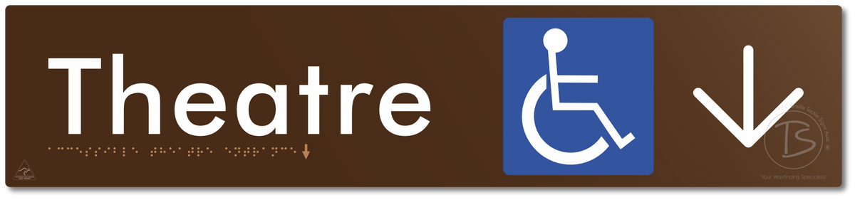 Accessible Theatre Entrance with Large Directional Arrow - Braille Tactile Signs Aust.