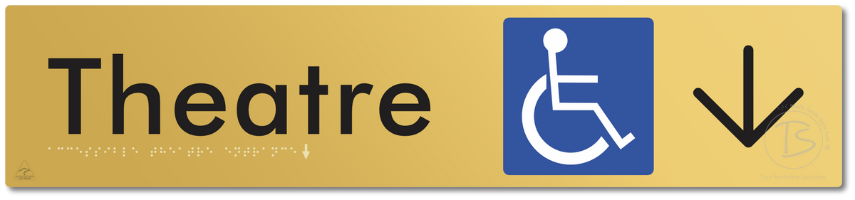Accessible Theatre Entrance with Large Directional Arrow - Braille Tactile Signs Aust.