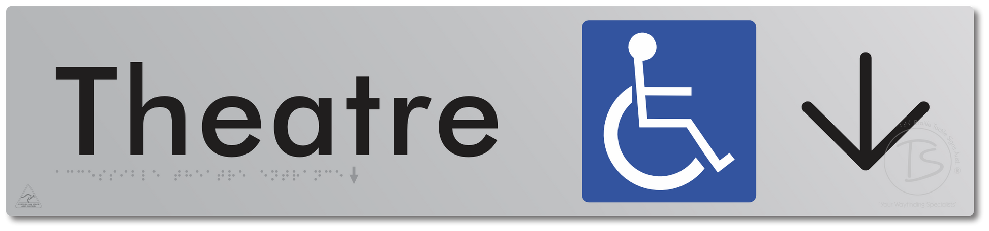 Accessible Theatre Entrance with Large Directional Arrow - Braille Tactile Signs Aust.