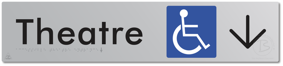 Accessible Theatre Entrance with Large Directional Arrow - Braille Tactile Signs Aust.