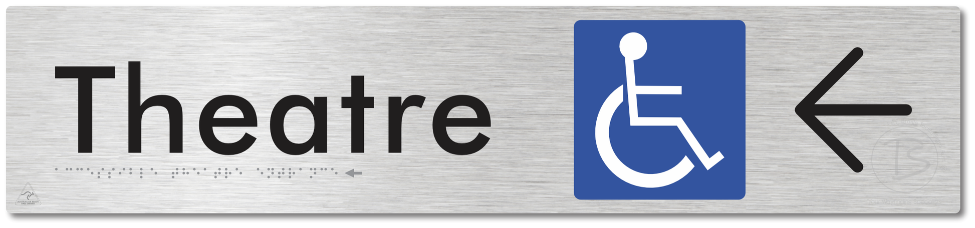Accessible Theatre Entrance with Large Directional Arrow - Braille Tactile Signs Aust.