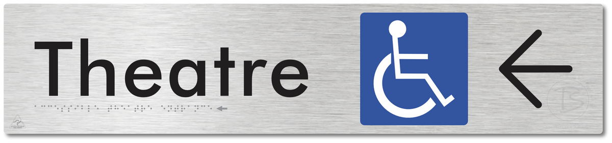 Accessible Theatre Entrance with Large Directional Arrow - Braille Tactile Signs Aust.