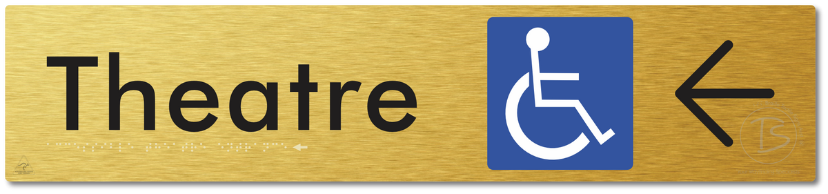 Accessible Theatre Entrance with Large Directional Arrow - Braille Tactile Signs Aust.