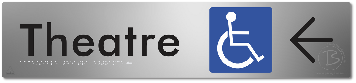 Accessible Theatre Entrance with Large Directional Arrow - Braille Tactile Signs Aust.