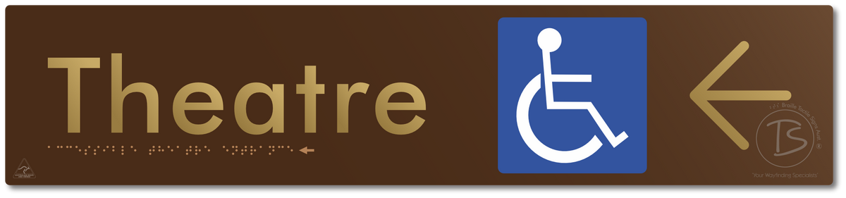 Accessible Theatre Entrance with Large Directional Arrow - Braille Tactile Signs Aust.