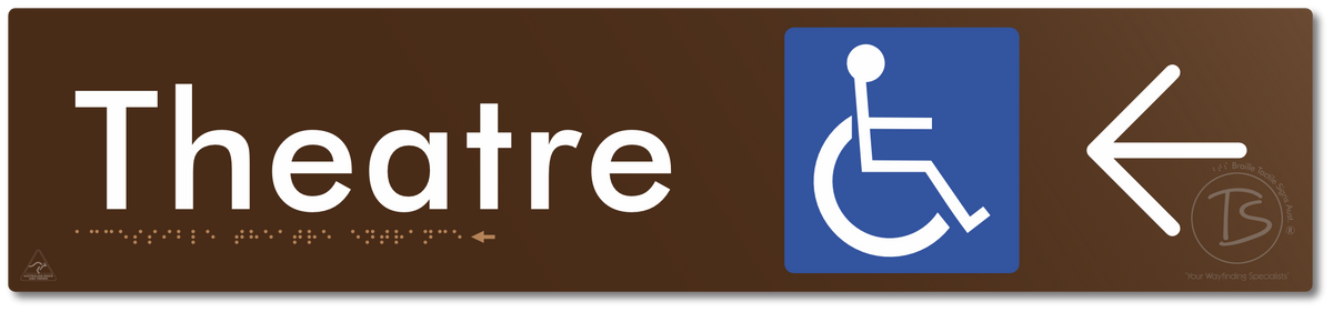 Accessible Theatre Entrance with Large Directional Arrow - Braille Tactile Signs Aust.