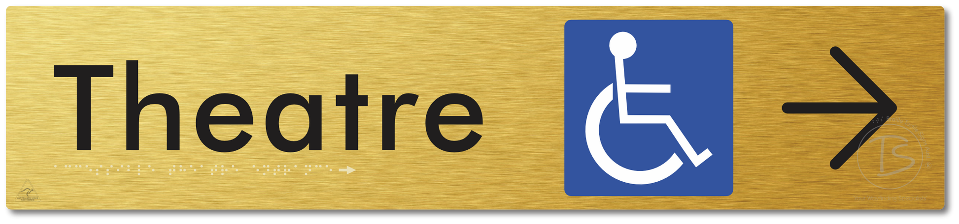 Accessible Theatre Entrance with Large Directional Arrow - Braille Tactile Signs Aust.