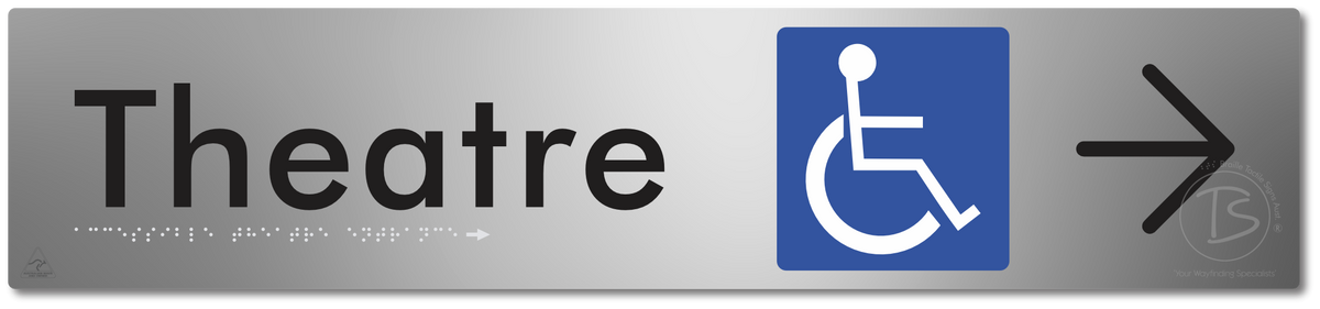 Accessible Theatre Entrance with Large Directional Arrow - Braille Tactile Signs Aust.