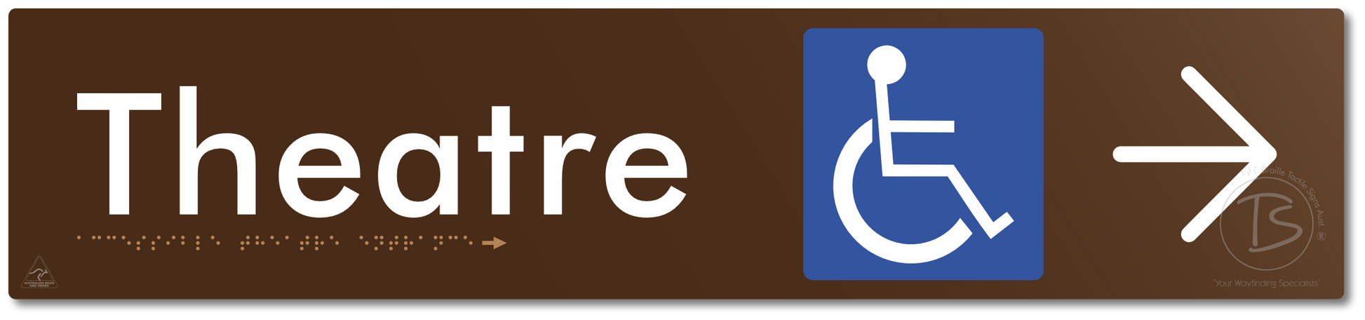 Accessible Theatre Entrance with Large Directional Arrow - Braille Tactile Signs Aust.