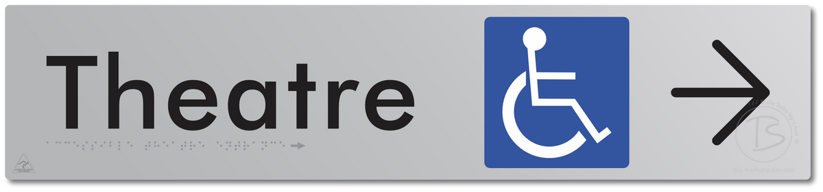 Accessible Theatre Entrance with Large Directional Arrow - Braille Tactile Signs Aust.