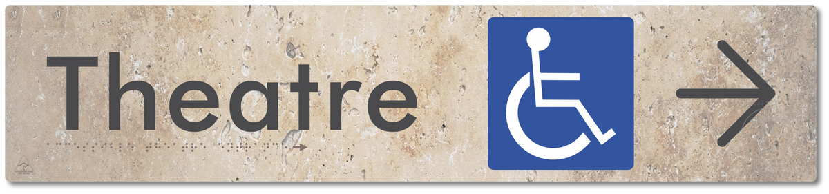 Accessible Theatre Entrance with Large Directional Arrow