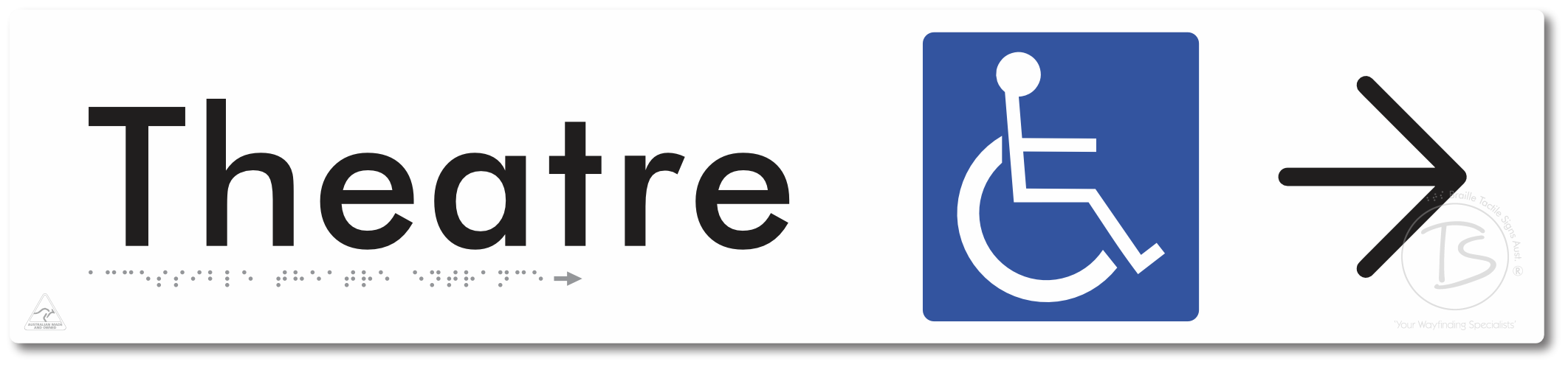 Accessible Theatre Entrance with Large Directional Arrow - Braille Tactile Signs Aust.