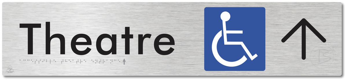 Accessible Theatre Entrance with Large Directional Arrow - Braille Tactile Signs Aust.
