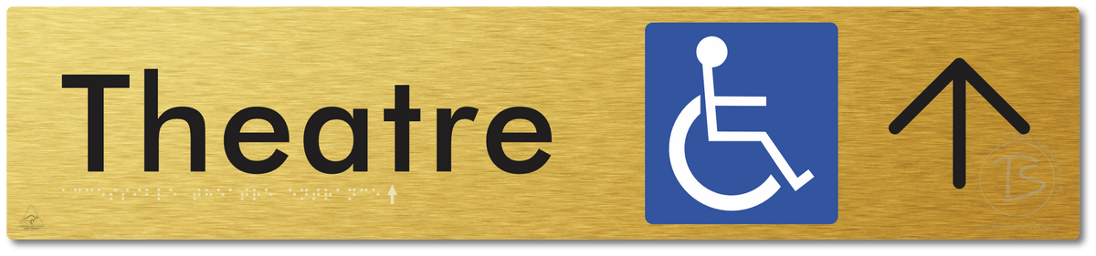 Accessible Theatre Entrance with Large Directional Arrow - Braille Tactile Signs Aust.