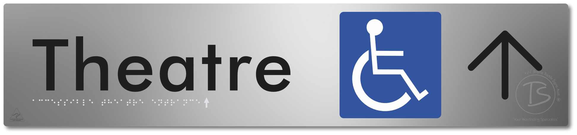 Accessible Theatre Entrance with Large Directional Arrow - Braille Tactile Signs Aust.