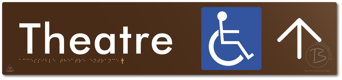 Accessible Theatre Entrance with Large Directional Arrow - Braille Tactile Signs Aust.