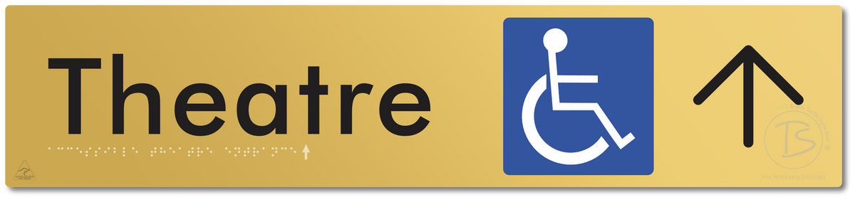 Accessible Theatre Entrance with Large Directional Arrow - Braille Tactile Signs Aust.