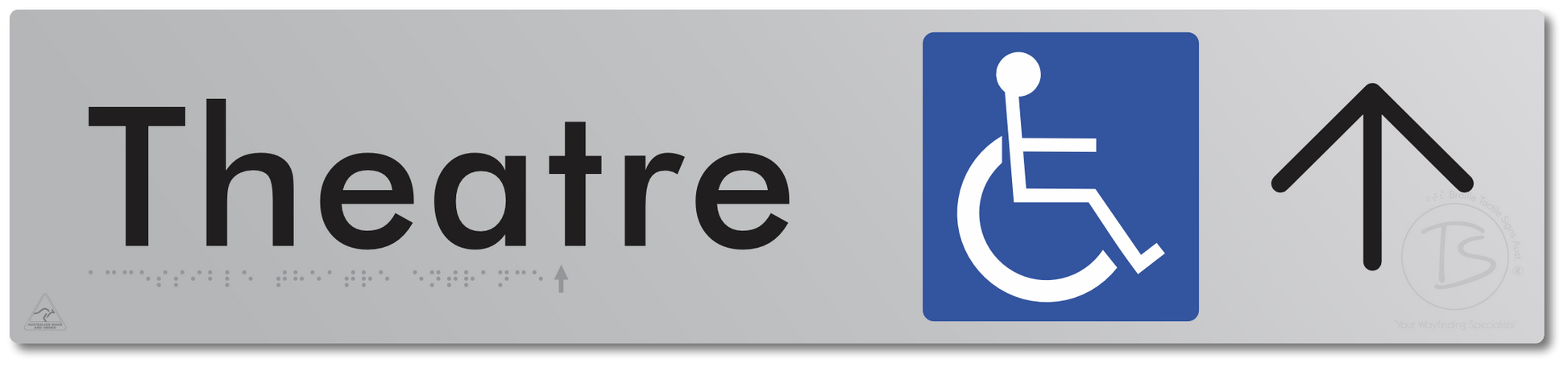 Accessible Theatre Entrance with Large Directional Arrow - Braille Tactile Signs Aust.