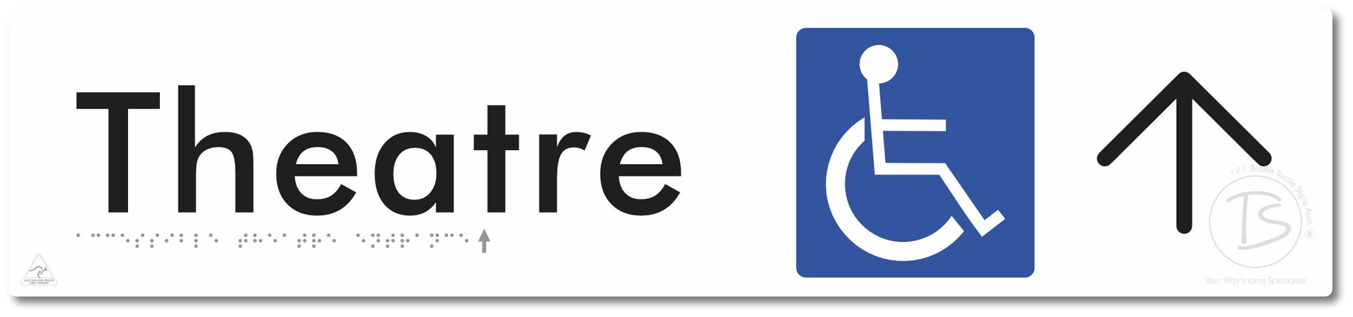 Accessible Theatre Entrance with Large Directional Arrow - Braille Tactile Signs Aust.